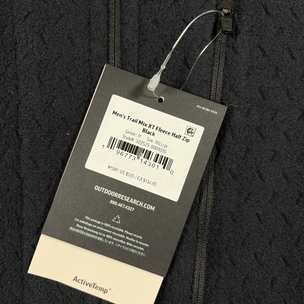Outdoor Research Trail Mix XT Fleece Half Zip Mens 2XL Black ActiveTemp 322525